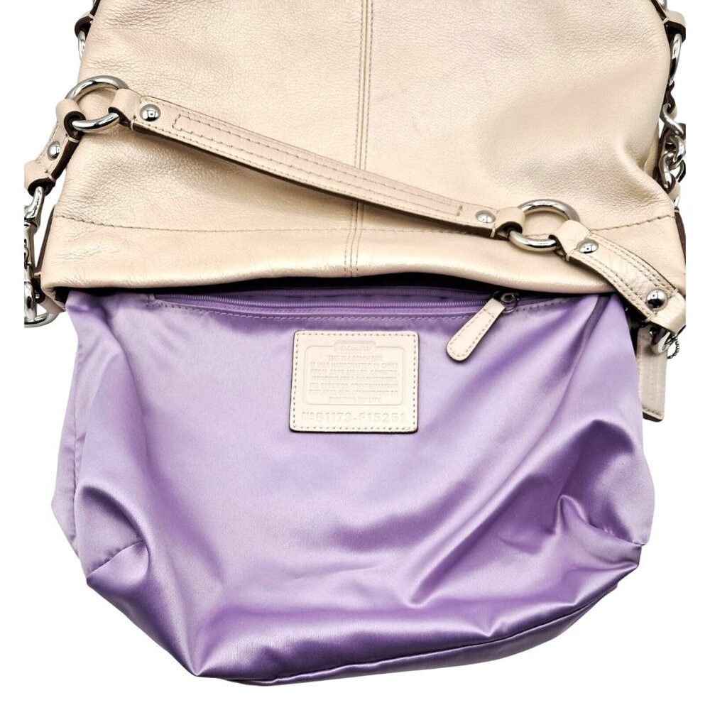 Coach Carly Bag F15251 Metallic Pearl Cream Purse Lavender Interior - Picture 12 of 16